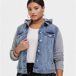 Torrid | Denim & Terry Hooded Crop Trucker Jacket